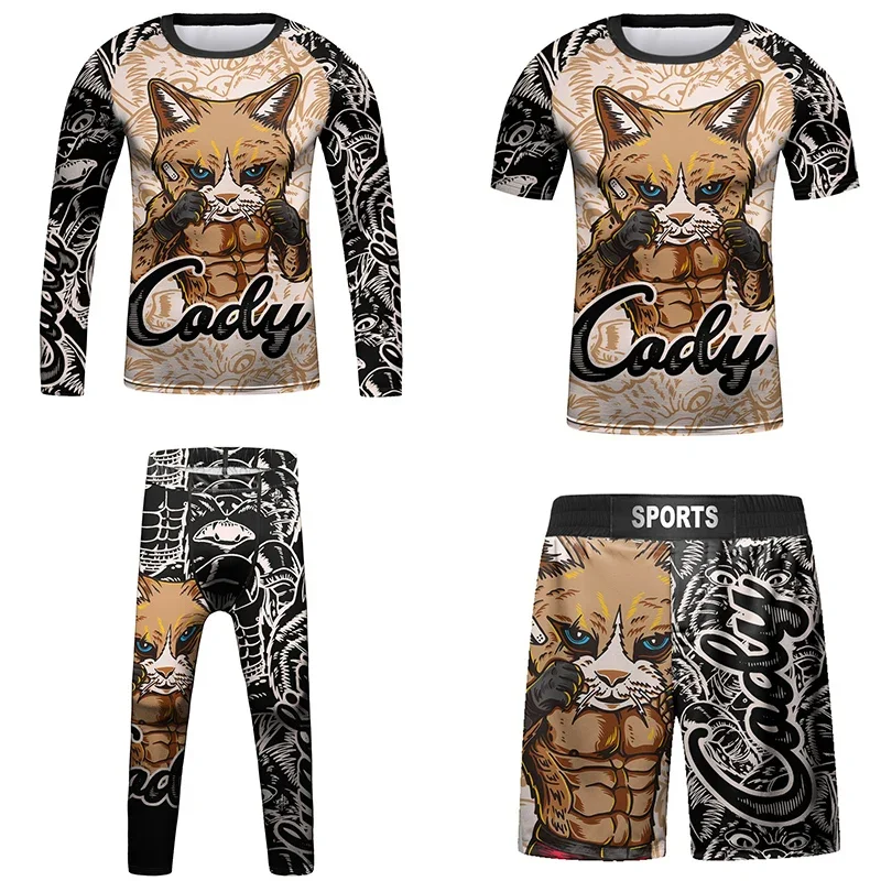 Kids Rashguard Jiu jitsu MMA T-shirt+Pant Bjj KickBoxing Sets Boy Gym Children Muay Thai Shorts MMA Clothing Compression Tights sports apparel