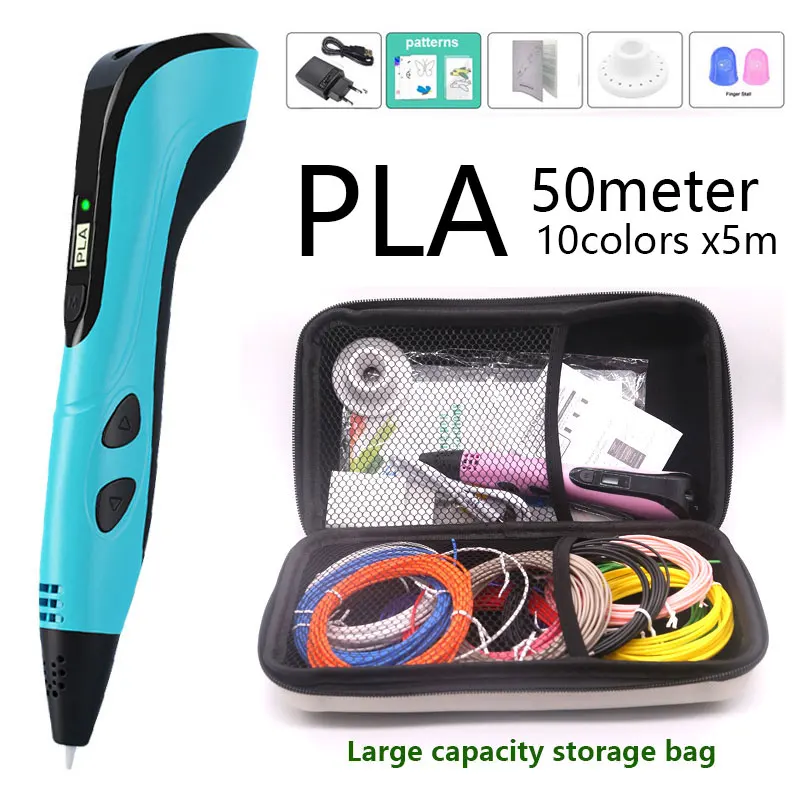 3D 프린팅 펜, 50 계량기 PLA 필라멘트, 5V2A USB 어댑터, 대용량 방수 핸드백
