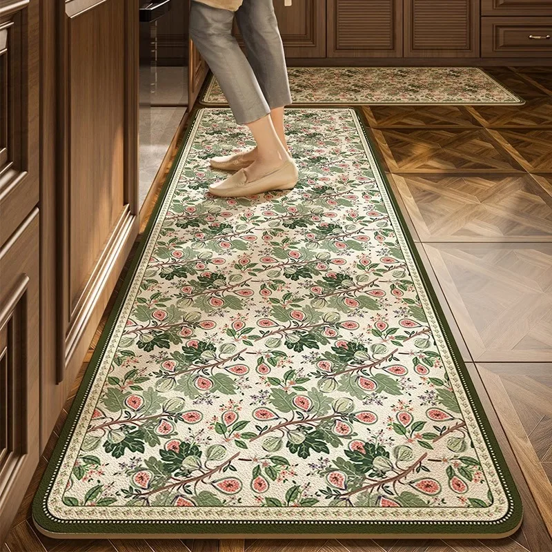 PVC Kitchen Floor Mat European Floral Luxury Waterproof Oil-resistant Bathroom Carpet Non-slip Wear-resistant Balcony Rugs Tapis