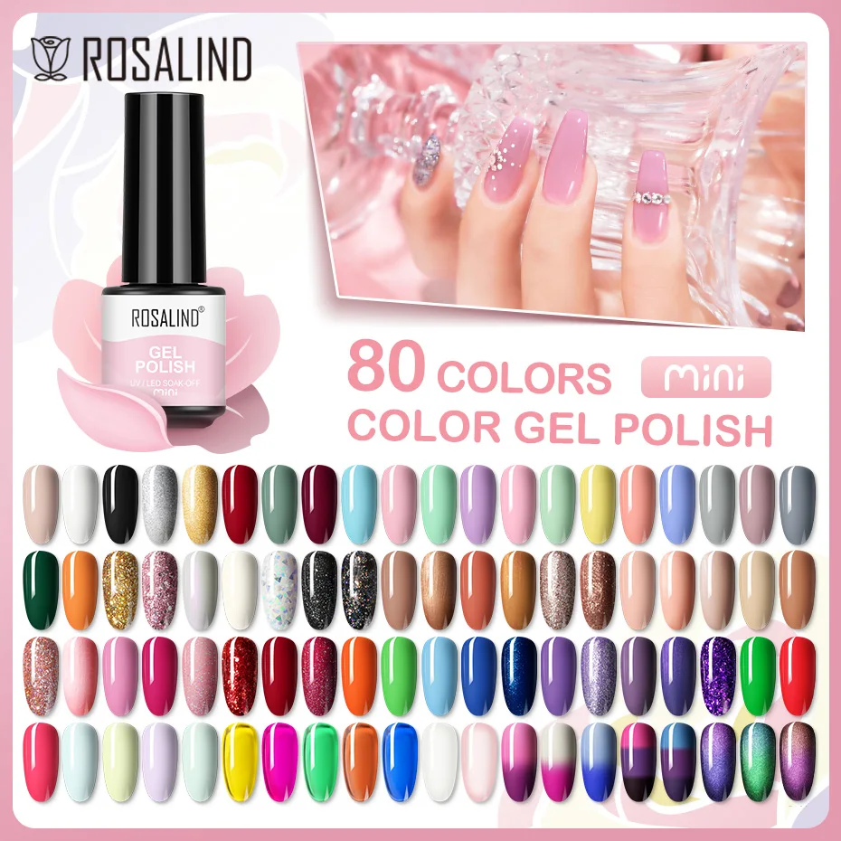 

ROSALIND 7ML Gel Nail Polish Pure Color Long Lasting UV Nail Art Design Semi Permanent Varnishes Base Top Coat Nail Gel