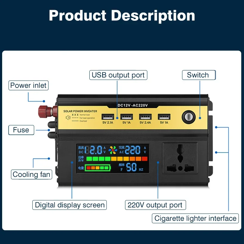 Car Power Inverter 3000W-6000W DC 12V 24V To AC 220V Transformer 4 USB Universal Socket Charger Modified Sine Wave Inverter car power inverter