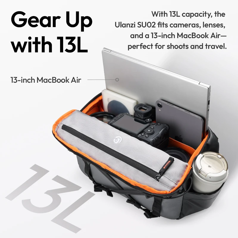 Ulanzi SU02 13L Crossbody Camera Bag for Cameras Lenses Laptops Travel Shoulder Handheld Luggage Sleeve with Removable Divider