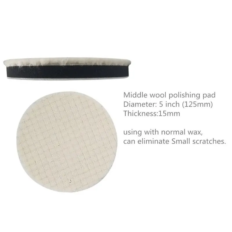 

3 шт. 5-дюймовая шерстяная Полировочная полировальная подушка, Чепчики и подложка с переходником для дрели, комплект для полировки автомобиля, стекла, пластика, металла