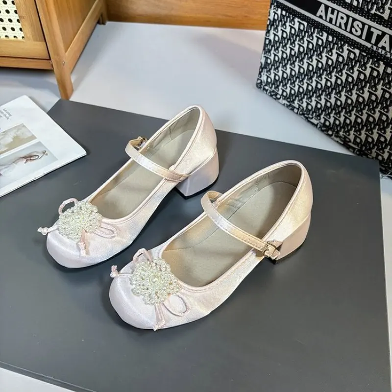 2024 NEW Spring Autumn Shoes Fashion Shallow Round Toe Mid Heel Shoes Ladies Elegant Outdoor Single Pumps Shoes