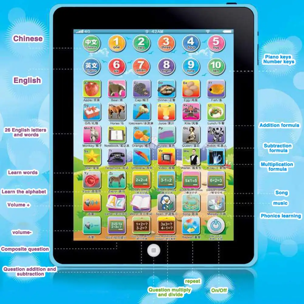 Kids learning tablet Touch Screen Eye Protection ABC Word Song Music Number Learning Electronic Interactive Educational Toy