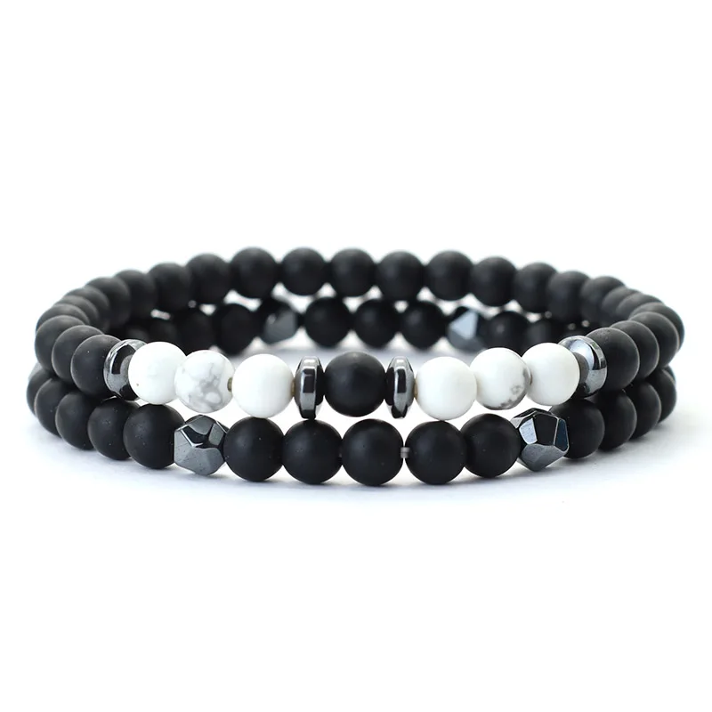 Mode Herren Armband Set 2 Stück natürliche 6mm Onyx weiß Howlite Tiger Augen Stein Armband Zubehör Hombre Perlen Braslet Pulsera – Detail 12