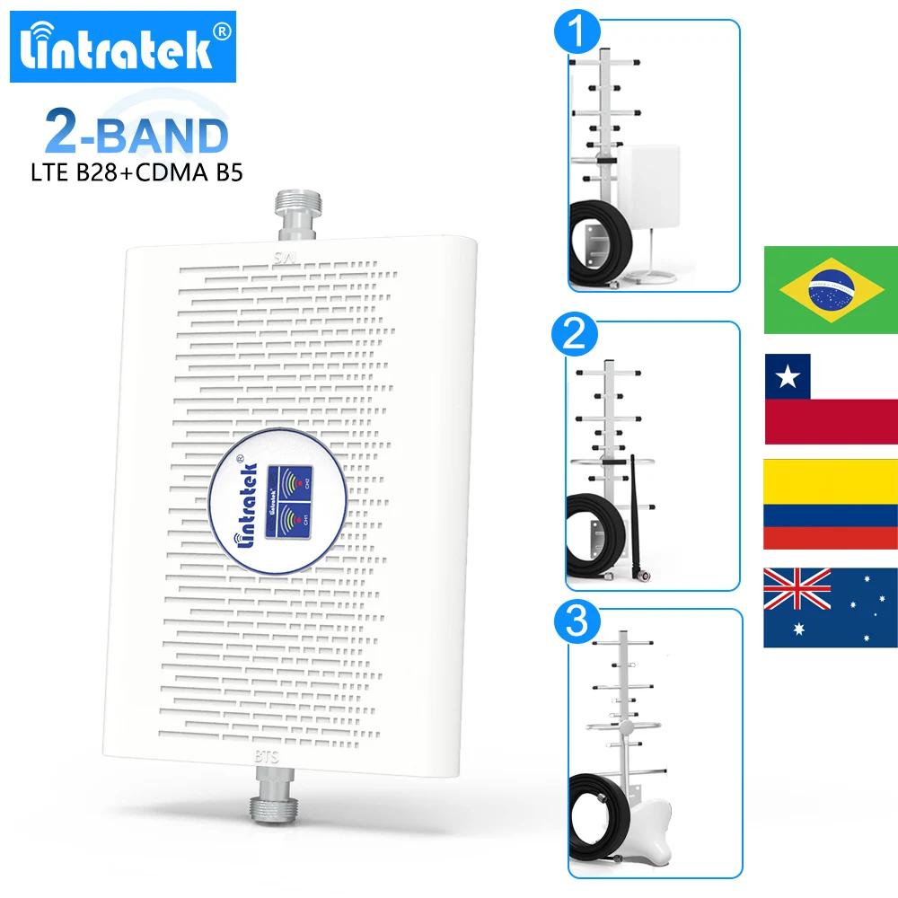 Lintratek CDMA 850 LTE 700 Dual Band Signal Booster 3G 4G Amplifier cellular repeater antenna+10m cable full set 70dB AGC |