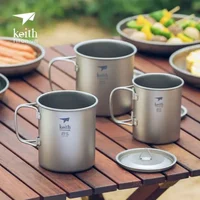 Keith Titanium Single-wall Mug with Folding Handle and Lid Outdoor Camping Travel Hiking Cups 220ml-500ml 1