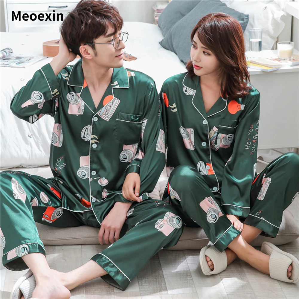 

Летняя шелковая пижама для пар, шелковая одежда для сна с длинным рукавом и принтом, Повседневная Свободная Молодежная домашняя пижама с коротким рукавом, модная Пижама унисекс