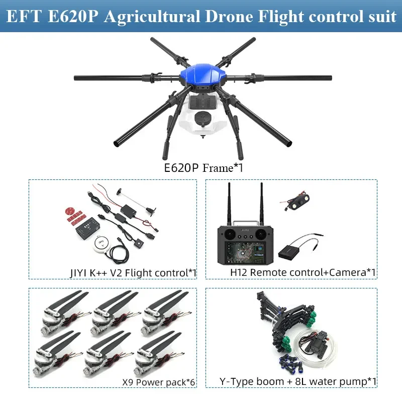 

EFT E620P 20L 6 Axis Spray Frame Adapter X9 Motor Hobbywing X9 H12 Remote Control JIYI K++V2