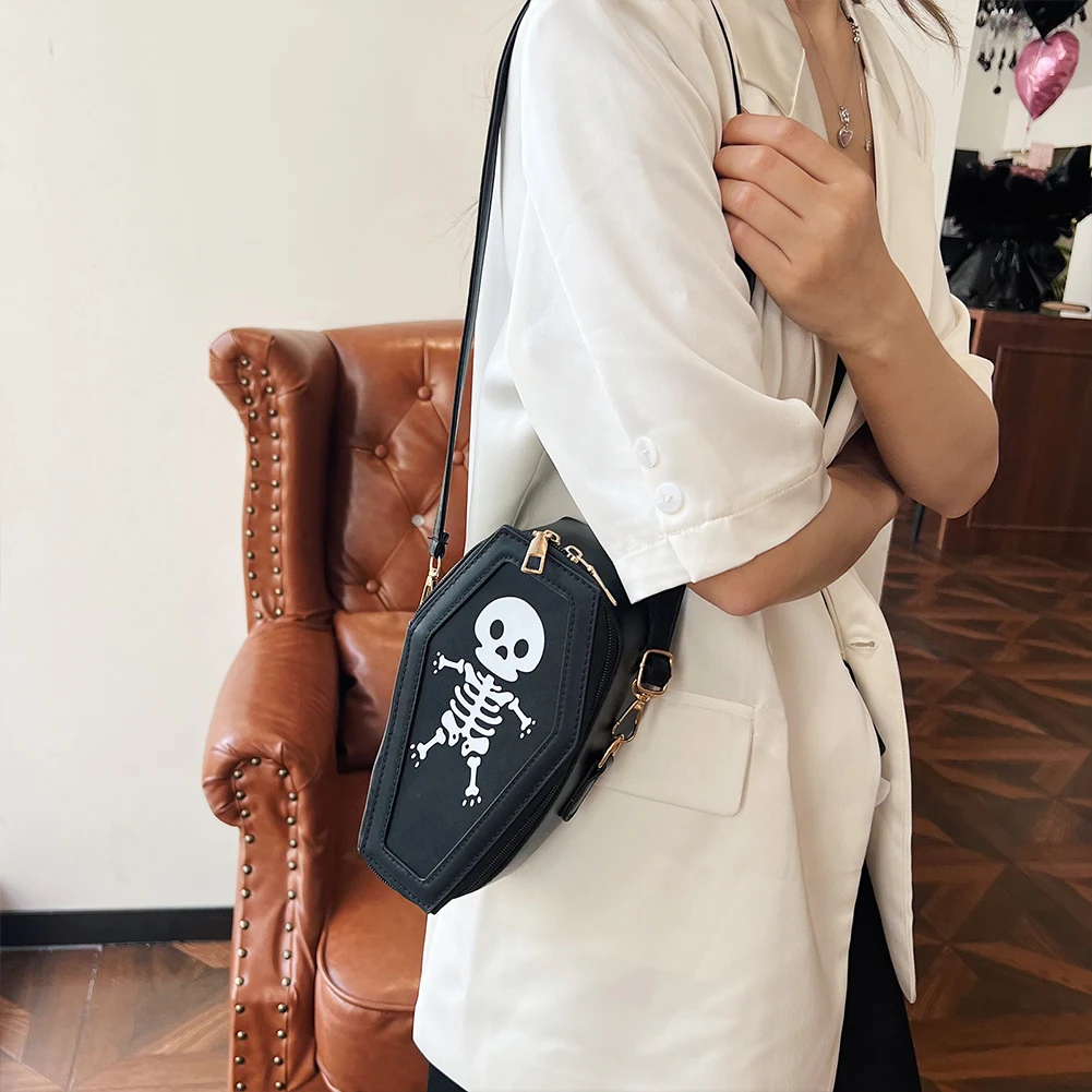 Gothic PU Leather Crossbody Bag for Women Skull Print