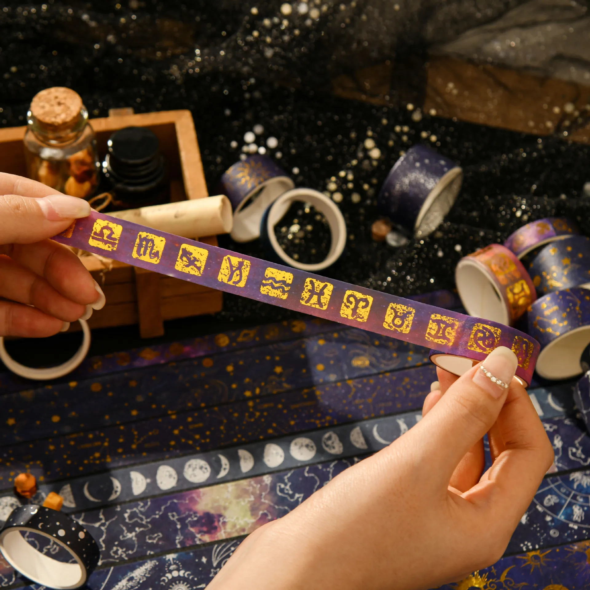 20 Rolls Vast Universe Washi Tape Set Galaxy Star Moon Gold Silver Stamping Adhesive Masking Tapes Decoration Stickers A7603 3