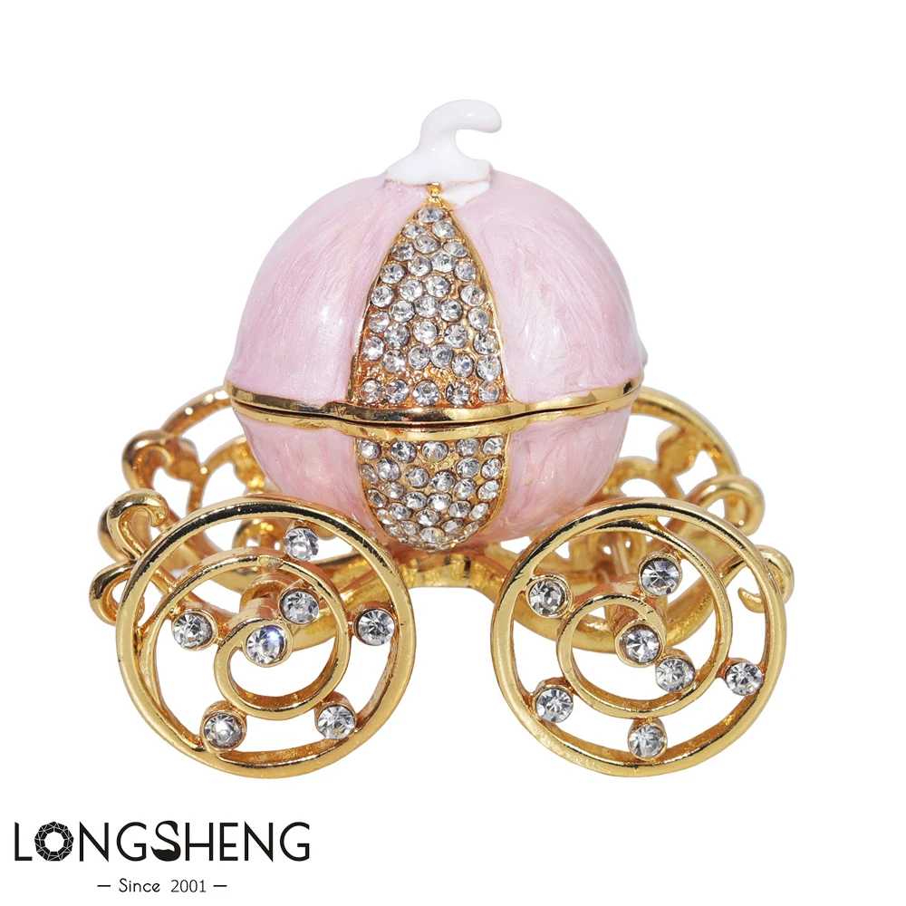 Silver Rhinestone Pumpkin Carriage Jewelry Box - 3.14x2.95x1.97 Inch Alloy Decorative Trinket Box For Halloween