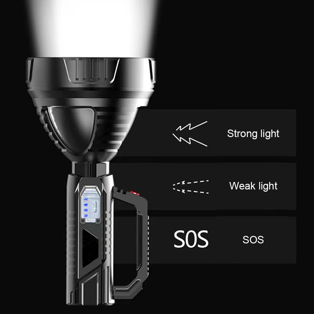휴대용 USB 충전식 LED 손전등, 휴대용 스포트라이트, 캠핑 하이킹 낚시 비상 사태, 수명 방수, 3 가지 모드