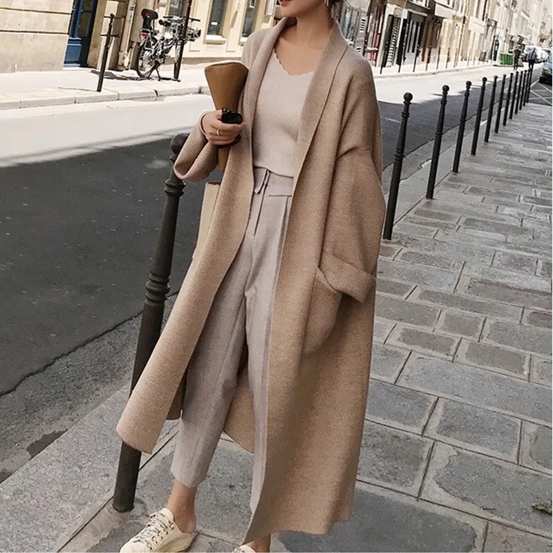 

New Long Knitted Cardigan Women Wear Loose Sweaters Autumn/Winter Big Coats Woman
