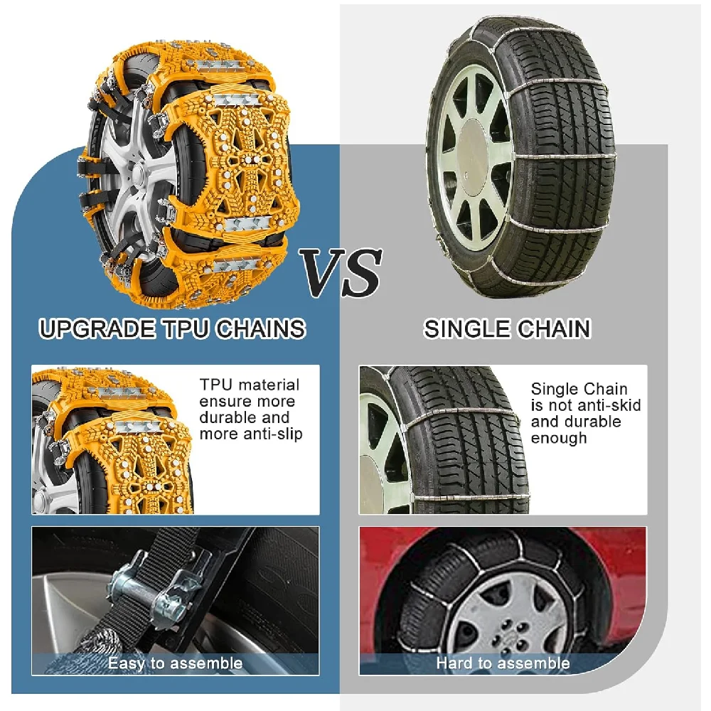 6 Pack Upgraded TPU Snow Chains Tire Chains for Cars/SUVs/Pickup Trucks Security for Tire Width 165-275mm Easy Installat