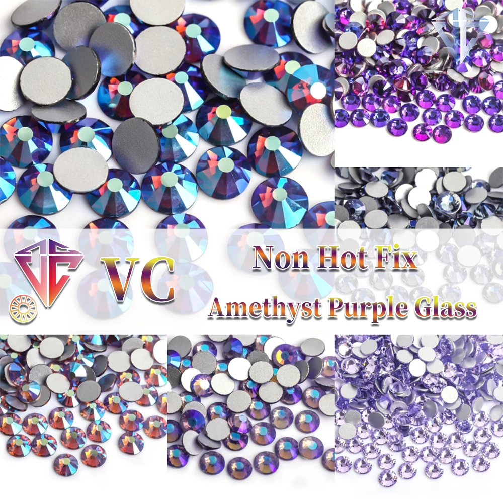 

Amethyst Purple Glass Crystals Cтразы Non Hot Fix Rhinestones Glitter Strass Flatback Rhinestone For Nails Art Decorations DIY