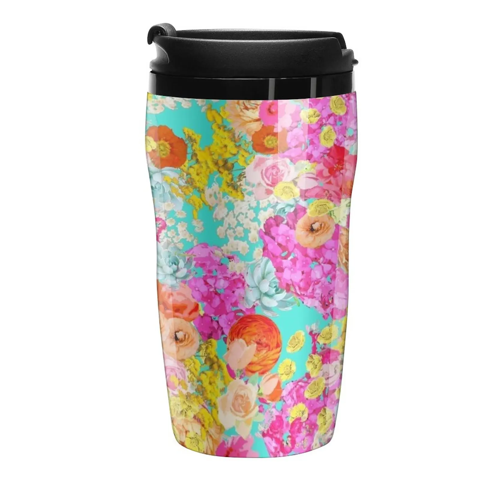 

New Summer Bright Floral with Turquoise Background Travel Coffee Mug Cup Coffe Thermos Coffee Coffee Set