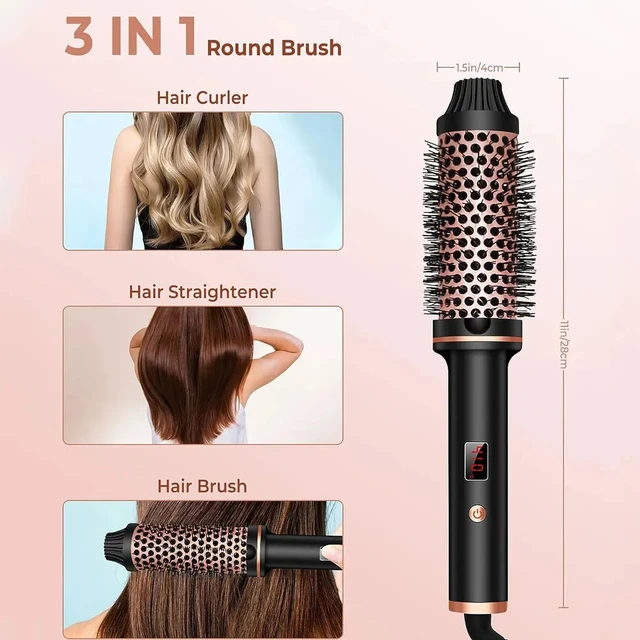 Piastra per capelli ionica 3 in 1 Ferro arricciacapelli professionale Spazzola per acconciature riscaldata Spazzola termica antiscottatura Bacchetta arricciacapelli 6