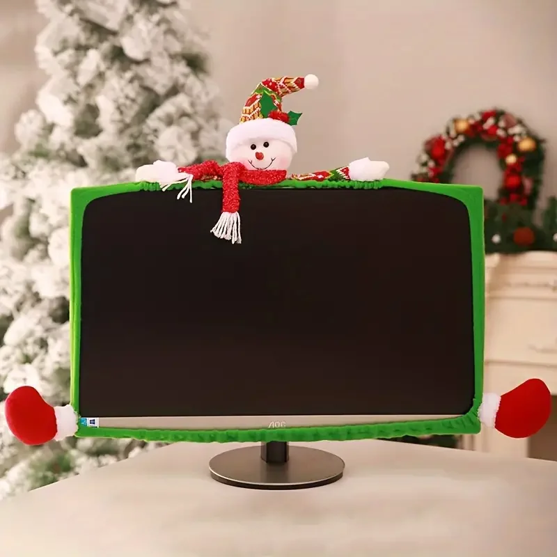 New Christmas Computer Monitor Cover Elastic Christmas Decoration Reindeer Laptop Computer Cover For Christmas Home Office Decor