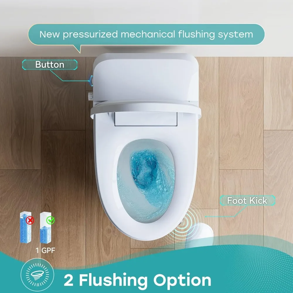 Non-electric Smart Bidet Toilet with Dual Bidet Nozzles Cleanse, Smart Toilet Built-in Pump for Power Flush,Map Flush 1000 Grams 5