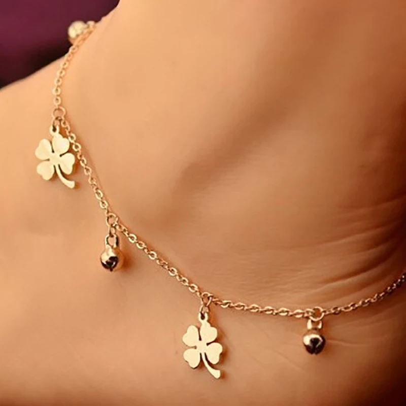 (YOUR)Anklet Four-leaf Clover Three-bell Anklet Fast Selling Best-selling Foot Accessories