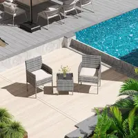 3-Piece Outdoor Patio Furniture Set with Glass Table, Wicker Chairs, and Cushions (Gray & Beige) 6