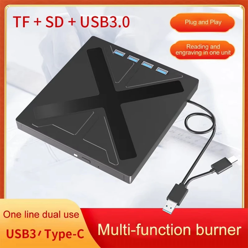 7 In 1 USB 3.0 CD DVD Burner Type C External CD DVD Optical Drive USB Hub Portable Player For PC Laptop-A37R