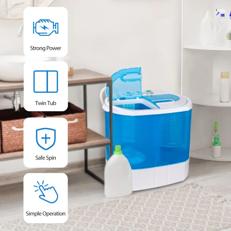 ZenStyle Portable Washer Compact Twin Tub 9.9 LB Mini Top Load Washing Machine Washer/Spinner w/ 6.57 FT Inlet Hose 2