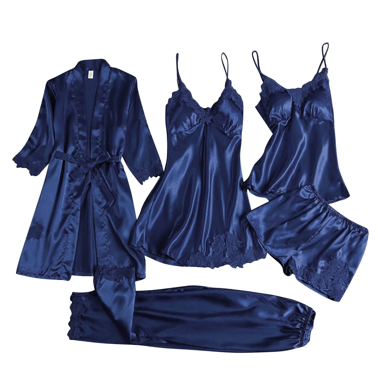 Women Pajamas Set Women Pajama Suit Ladies Satin Pajamas Set 5 Piece Pajamas Silk Like Lace Satin Short Set Ladies Night Gowns for Summer est Night Shirt