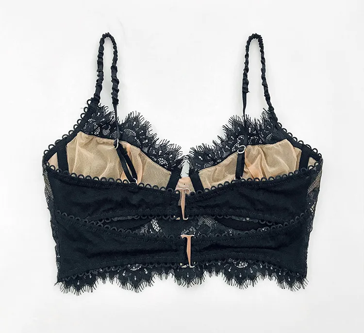 TECHOME Sexy Eyelashes Bra and Panties Set Lace Satin Bra Women's Briefs Push Up Fashion G-String Seamless Shorts_voghion.com