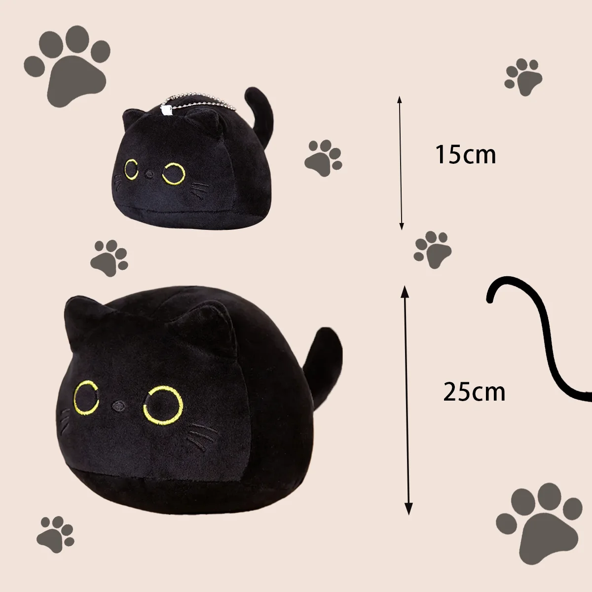 Plush Toys 15cm/25cm Cute Black Cat Plush Toys Soft Stuffed Animal Pillow Cute Keychain Backpack Pendant Home Decoration Kid Birthday Gifts
