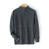 Men's Winter Cashmere Sweater Medium Thick Half High Collar Half Zipper Classic Loose Sweater 100% Cashmere Knitted Top 1