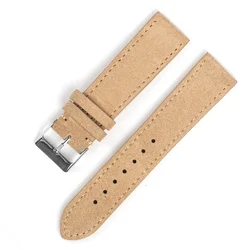 Luxurious Genuine Suede Leather Watch Strap with Stainless Steel Buckle - Available in Brown, Blue, and Black - 22mm (Beige)