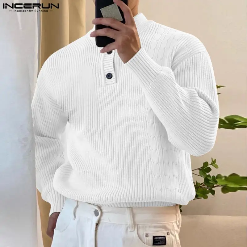 

2023 Men Pullovers Solid Color Turtleneck Long Sleeve Streetwear Sweaters Knitted Korean Style Casual Men Clothing S-5XL INCERUN