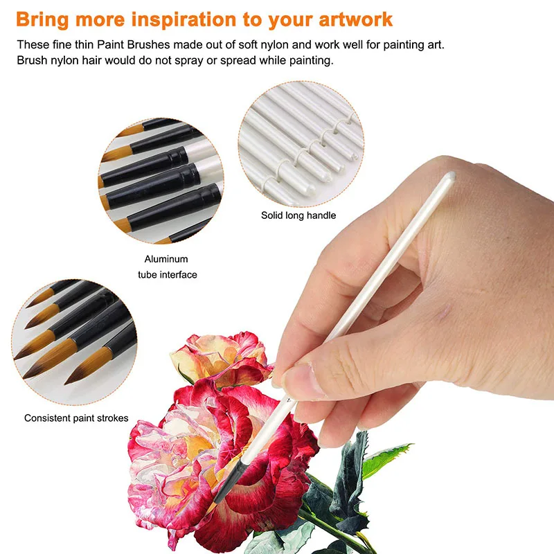 12pcs Premium Round Point Paint Brushes Set Soft Nylon Tips Paintbrush For Watercolor Oil Acrylic Face Body Crafts Rock Painting 4