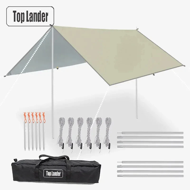 Waterproof Tarpaulin Waterproof Tarp Tarpaulin Rain Cover Ultralight Tarp 5x3m 4x3m Tarp With Support Pole Rope Peg Waterproof Awning Tent Shade Garden Sunshade Outdoor Camping Sun Shelter Beach Hammock