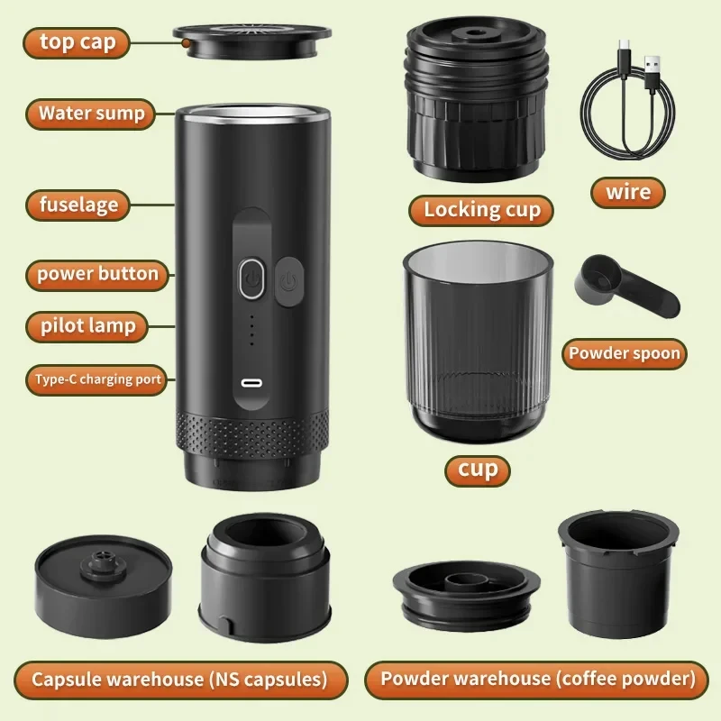 HOMEFISH 3-in-1 Wireless Portable Espresso Machine