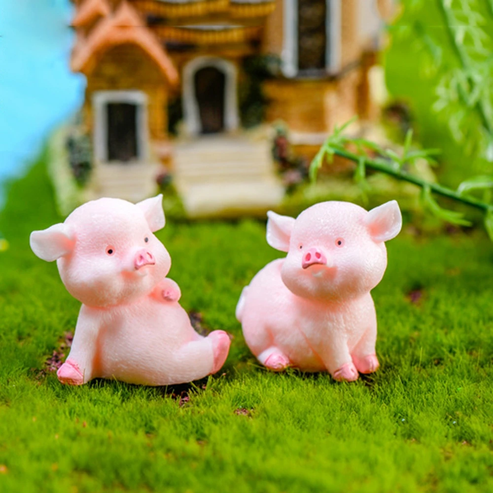 

Cartoon DIY Pink Pig Toy Model Naughty Dollhouse Accessory Resin Craft Pig Miniature Micro Landscape Decoration