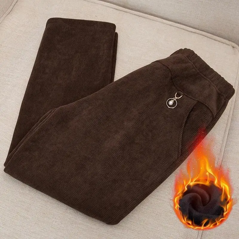Casual Elastic Waist Commute Solid Color Pants 2023 Autumn Winter Women's Clothing Fashion All-match Pockets Trousers for Female