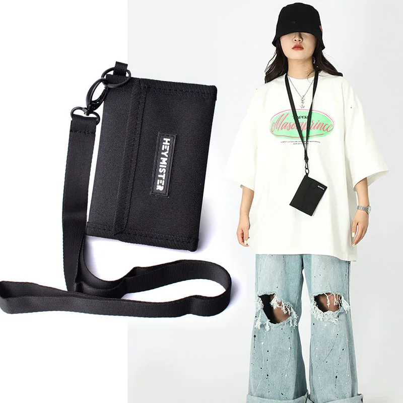 Fashion Youth Trifold Wallets Oxford Cloth Students Sling Neck Bag Short-Style Wallets Hasp Coin Purse Card Holder Case