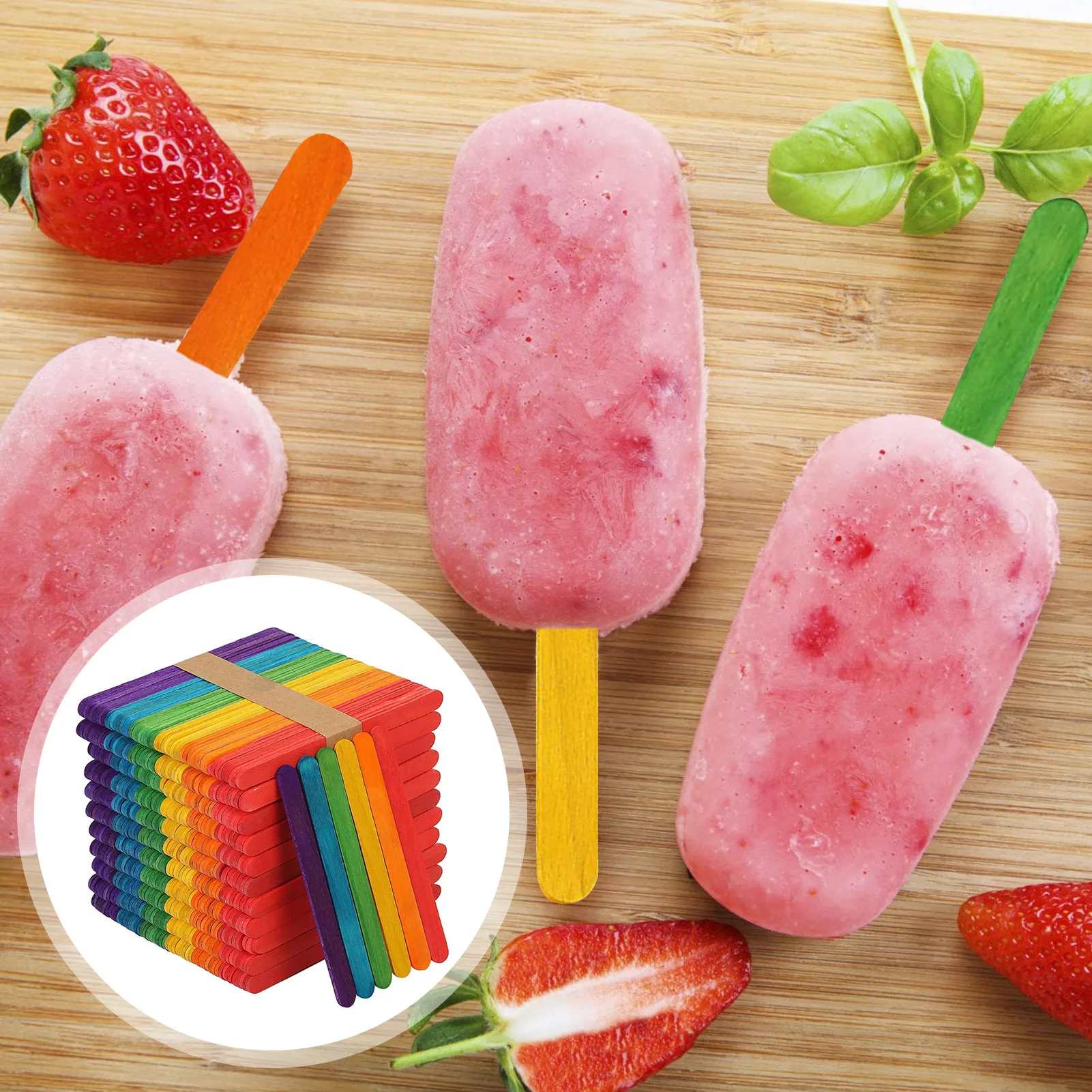 Colored Wooden Popsicle Sticks Natural Wood Ice Cream Stick 50Pcs For Kids Educational Toys Handmade DIY Craft Supplies Kitchen ice cream sticks