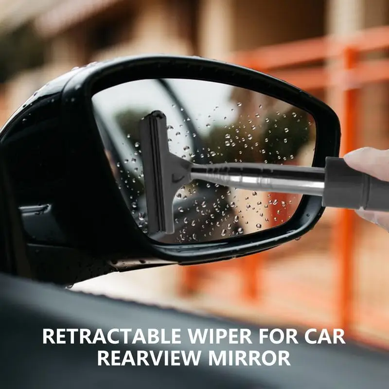 Car Side Mirror Squeegee Side Mirror Small Squeegee Rear View Mirror Wiper  With Telescopic Rod Portable Cleaning Tool For Car