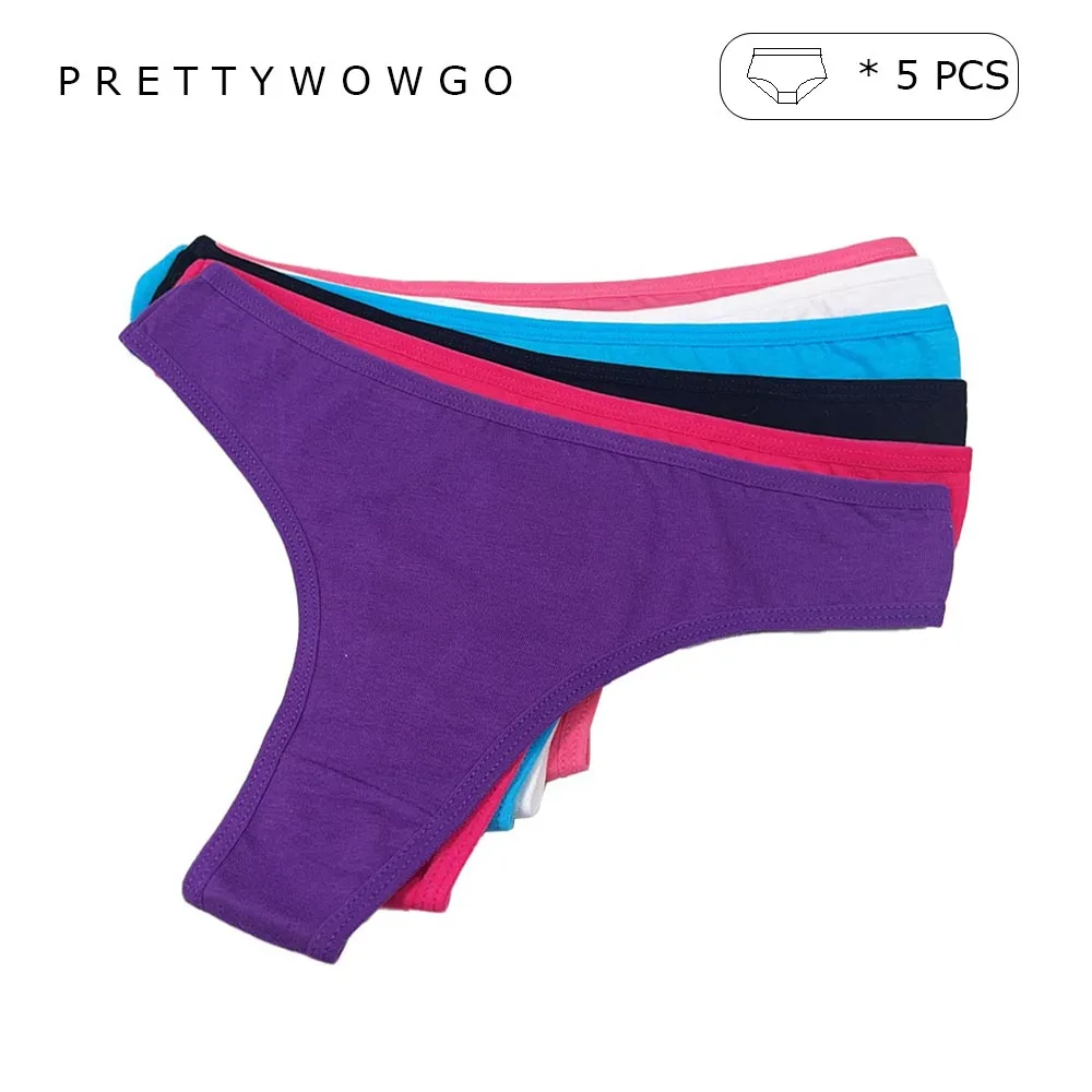 

5 PCS New Arrival Thongs Woman Solid Color Low Rise G String Cotton Sport Underwear Sexy Girls Panties 7181