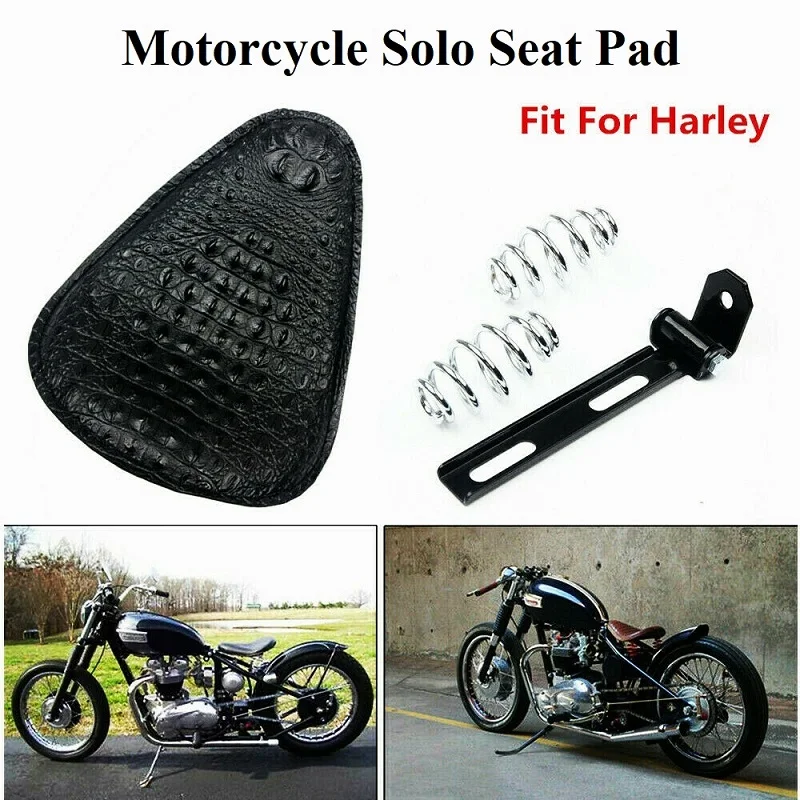 

Crocodile Textures Motorcycle Solo Seat Pad Leather Saddle Seating Cushions Springs Bracket Mounting Kit For Harley Sportster XL