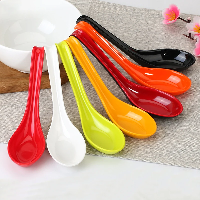 Spoon Color Long Handled Curved Tail Porcelain Imitation Melamine Household Noodle Spoon Anti Scalding Anti Slip TMZ 5/10pcs soup spoon porcelain spoon