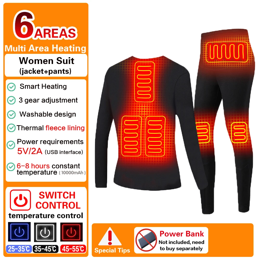 Heated Underwear Suit Winter Outdoor Thermal Heated Jacket Men Ski Suit USB Electric Heating Clothing Fleece Thermal Long Johns