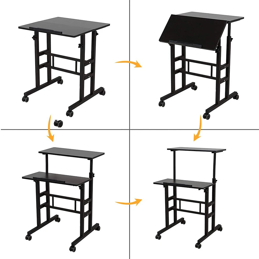 Mobiler Stehschreibtisch mit neigbarer, höhenverstellbarer, rollender Steh-Computertisch, Sitz-Steh-Schreibtisch, Computer-Arbeitsstationen – Detail 4