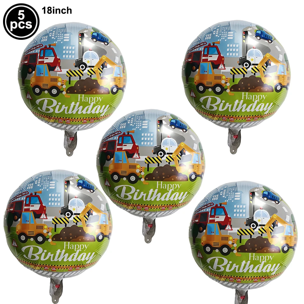 Construction Vehicle Foil Balloons Set for Boys Birthday Party Decorations