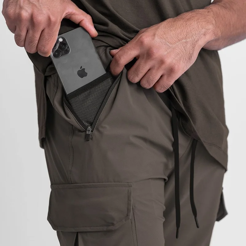 Sport Jogging Trousers Running Pants Men's Thin Ice Silk Sweatpants Multi-pocket Fast-drying Jogging Training Trousers